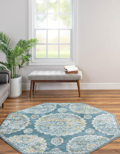 Gray and Blue 8' 2 x 8' 2 Paragon Octagon Area Rug 100% Polypropylene Colorful Vivid Boho Style Modern Carpet for Unique Interiors for Sale at Rug Engine