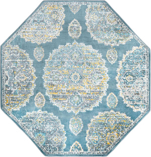 Gray and Blue 6' x 6' Paragon Octagon Area Rug 100% Polypropylene Colorful Vivid Boho Style Modern Carpet for Unique Interiors for Sale at Rug Engine