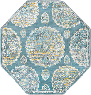 Gray and Blue 4' x 4' Paragon Octagon Area Rug 100% Polypropylene Colorful Vivid Boho Style Modern Carpet for Unique Interiors for Sale at Rug Engine