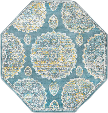 Gray and Blue 4' x 4' Paragon Octagon Area Rug 100% Polypropylene Colorful Vivid Boho Style Modern Carpet for Unique Interiors for Sale at Rug Engine