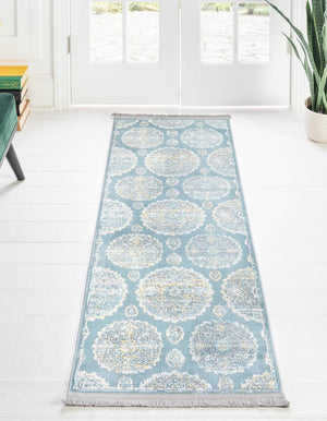 Gray and Blue 2' 7 x 12' Paragon Runner Area Rug 100% Polypropylene Colorful Vivid Boho Style Modern Carpet for Unique Interiors for Sale at Rug Engine
