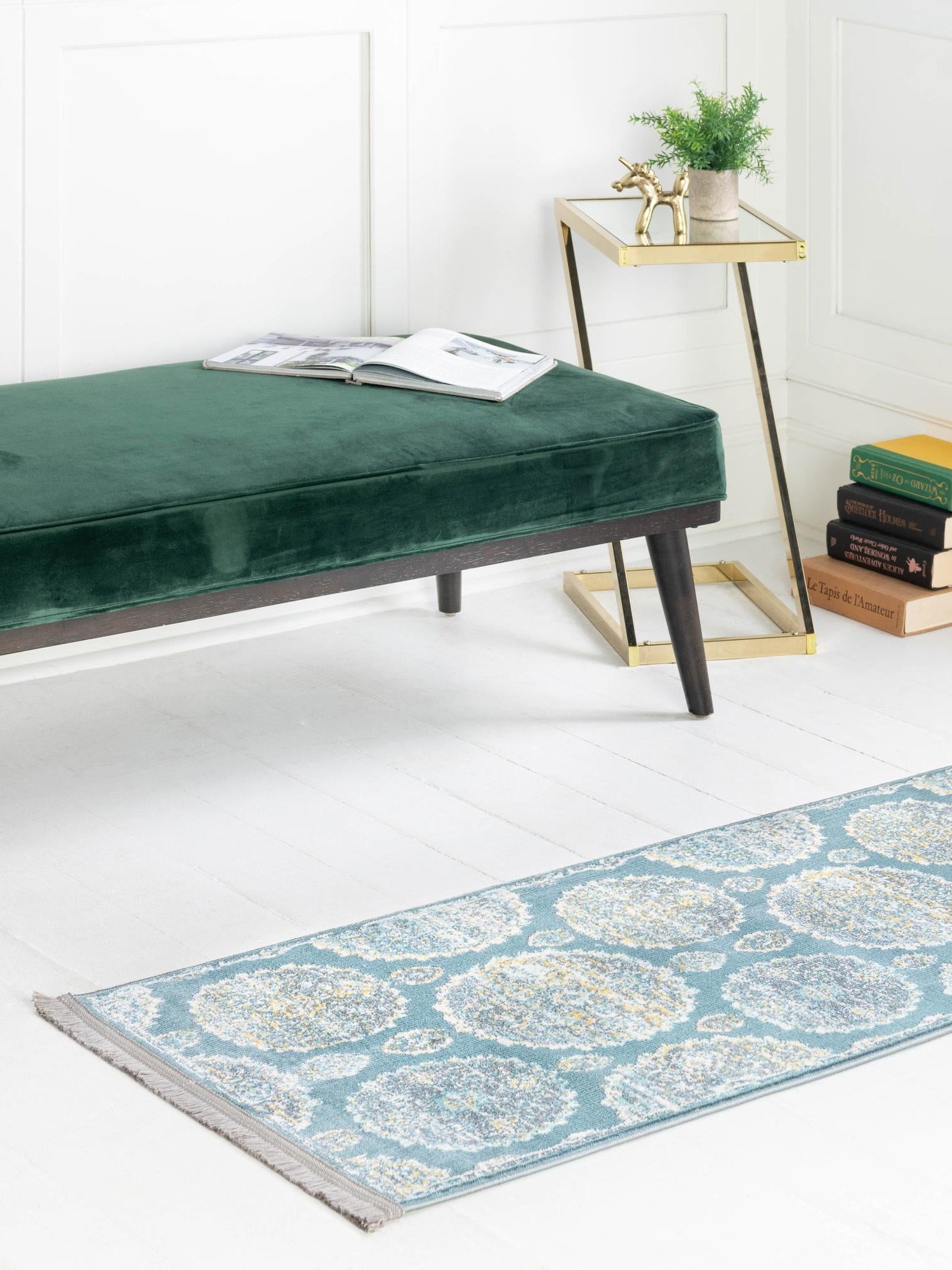 Gray and Blue 2' 7 x 12' Paragon Runner Area Rug 100% Polypropylene Colorful Vivid Boho Style Modern Carpet for Unique Interiors for Sale at Rug Engine