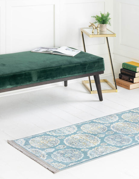 Gray and Blue 2' 7 x 12' Paragon Runner Area Rug 100% Polypropylene Colorful Vivid Boho Style Modern Carpet for Unique Interiors for Sale at Rug Engine