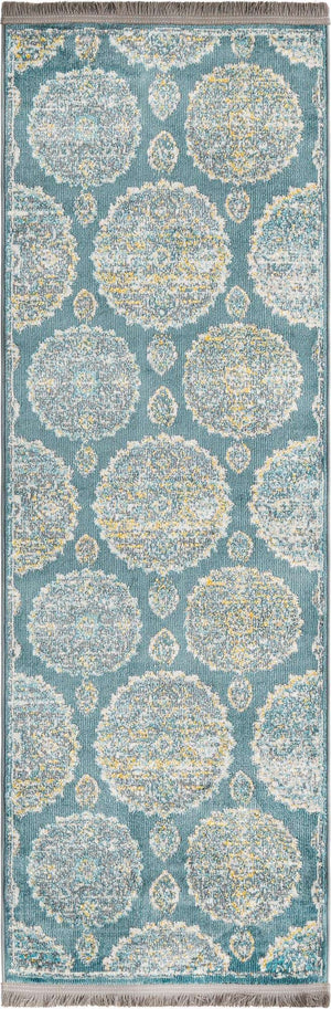 Gray and Blue 2' 2 x 6' Paragon Runner Area Rug 100% Polypropylene Colorful Vivid Boho Style Modern Carpet for Unique Interiors for Sale at Rug Engine