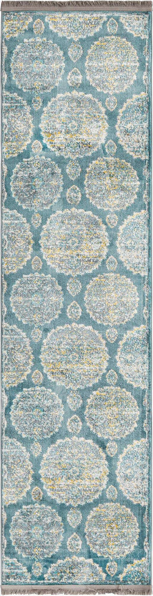 Gray and Blue 2' 2 x 8' Paragon Runner Area Rug 100% Polypropylene Colorful Vivid Boho Style Modern Carpet for Unique Interiors for Sale at Rug Engine