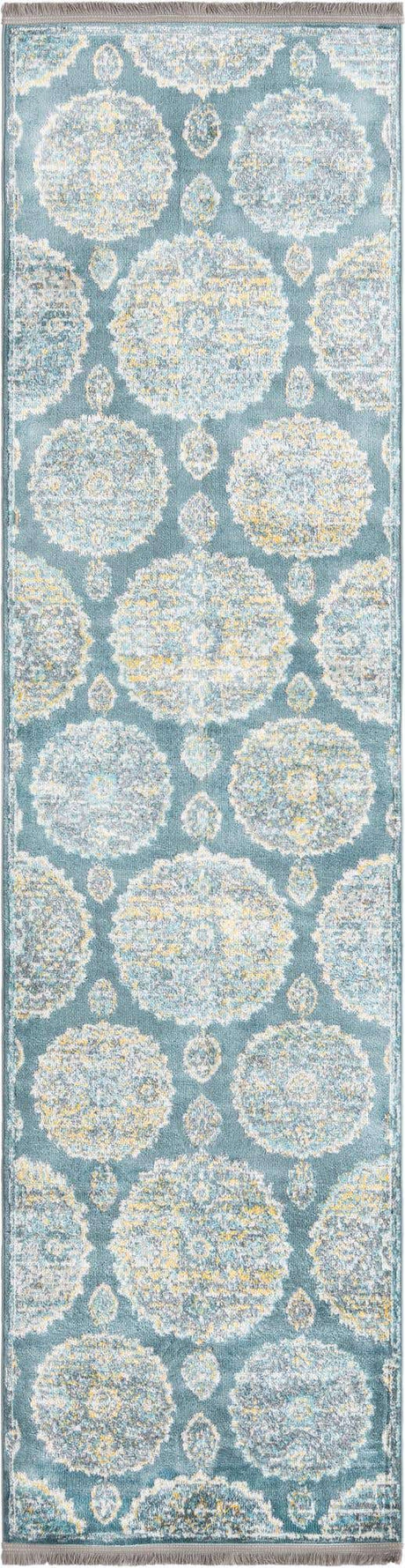 Gray and Blue 2' 7 x 10' Paragon Runner Area Rug 100% Polypropylene Colorful Vivid Boho Style Modern Carpet for Unique Interiors for Sale at Rug Engine