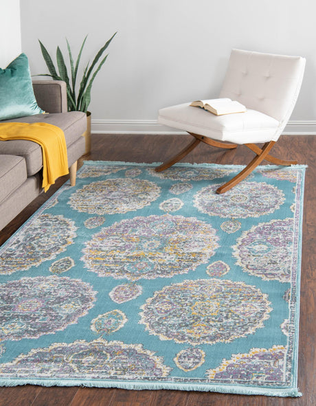Blue 4' 3 x 6' Paragon Rectangle Area Rug 100% Polypropylene Colorful Vivid Boho Style Modern Carpet for Unique Interiors for Sale at Rug Engine
