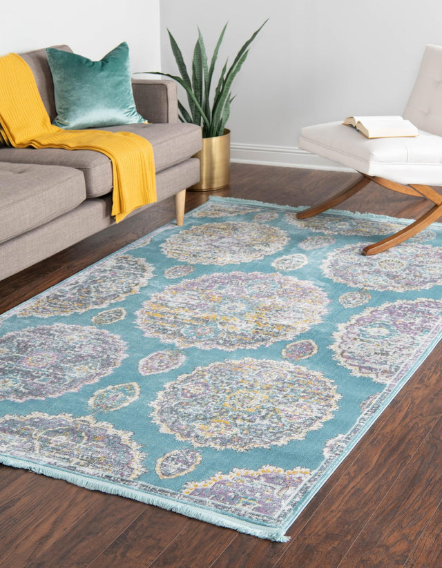 Blue 8' 2 x 10' Paragon Rectangle Area Rug 100% Polypropylene Colorful Vivid Boho Style Modern Carpet for Unique Interiors for Sale at Rug Engine