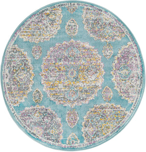Blue 3' 3 x 3' 3 Paragon Round Area Rug 100% Polypropylene Colorful Vivid Boho Style Modern Carpet for Unique Interiors for Sale at Rug Engine