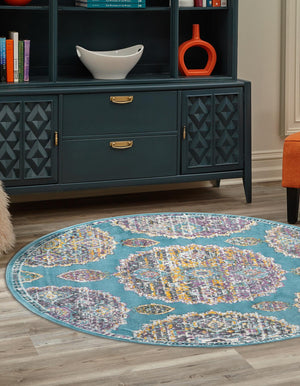 Blue 3' 3 x 3' 3 Paragon Round Area Rug 100% Polypropylene Colorful Vivid Boho Style Modern Carpet for Unique Interiors for Sale at Rug Engine