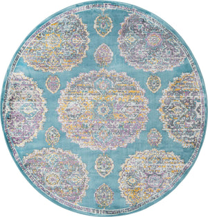 Blue 5' 5 x 5' 5 Paragon Round Area Rug 100% Polypropylene Colorful Vivid Boho Style Modern Carpet for Unique Interiors for Sale at Rug Engine