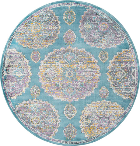 Blue 5' 5 x 5' 5 Paragon Round Area Rug 100% Polypropylene Colorful Vivid Boho Style Modern Carpet for Unique Interiors for Sale at Rug Engine
