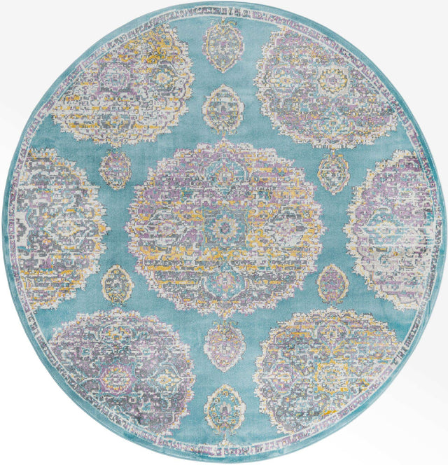 Blue 8' 2 x 8' 2 Paragon Round Area Rug 100% Polypropylene Colorful Vivid Boho Style Modern Carpet for Unique Interiors for Sale at Rug Engine