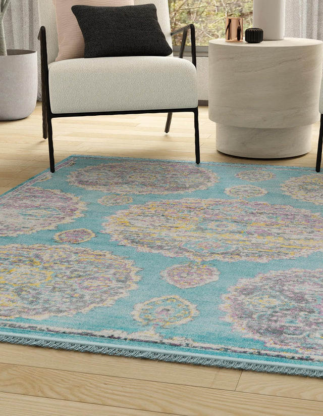 Blue 5' 5 x 5' 5 Paragon Square Area Rug 100% Polypropylene Colorful Vivid Boho Style Modern Carpet for Unique Interiors for Sale at Rug Engine