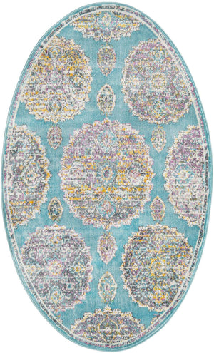 Blue 3' 3 x 5' 3 Paragon Oval Area Rug 100% Polypropylene Colorful Vivid Boho Style Modern Carpet for Unique Interiors for Sale at Rug Engine