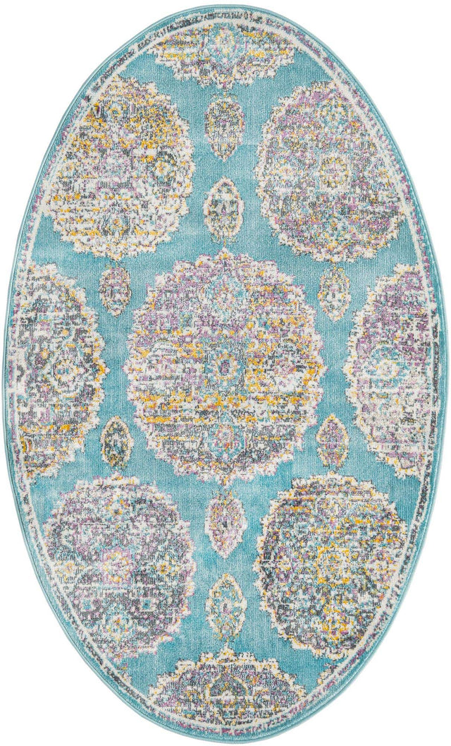 Blue 3' 3 x 5' 3 Paragon Oval Area Rug 100% Polypropylene Colorful Vivid Boho Style Modern Carpet for Unique Interiors for Sale at Rug Engine