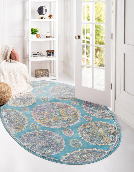Blue 8' 2 x 10' Paragon Oval Area Rug 100% Polypropylene Colorful Vivid Boho Style Modern Carpet for Unique Interiors for Sale at Rug Engine