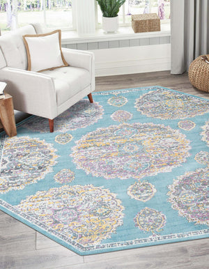 Blue 6' x 6' Paragon Octagon Area Rug 100% Polypropylene Colorful Vivid Boho Style Modern Carpet for Unique Interiors for Sale at Rug Engine