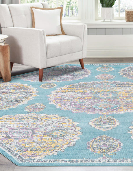 Blue 8' 2 x 8' 2 Paragon Octagon Area Rug 100% Polypropylene Colorful Vivid Boho Style Modern Carpet for Unique Interiors for Sale at Rug Engine