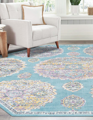 Blue 4' x 4' Paragon Octagon Area Rug 100% Polypropylene Colorful Vivid Boho Style Modern Carpet for Unique Interiors for Sale at Rug Engine
