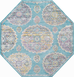 Blue 6' x 6' Paragon Octagon Area Rug 100% Polypropylene Colorful Vivid Boho Style Modern Carpet for Unique Interiors for Sale at Rug Engine