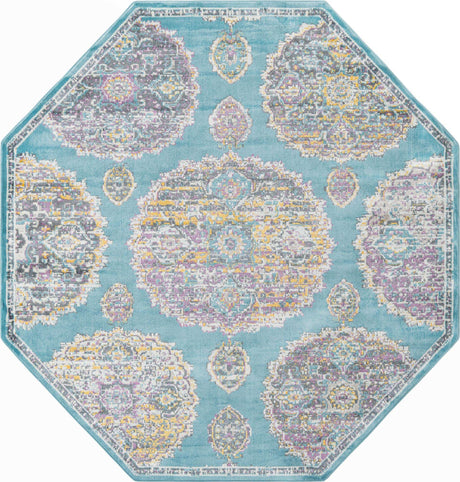 Blue 6' x 6' Paragon Octagon Area Rug 100% Polypropylene Colorful Vivid Boho Style Modern Carpet for Unique Interiors for Sale at Rug Engine