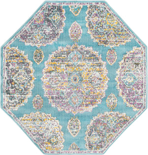 Blue 4' x 4' Paragon Octagon Area Rug 100% Polypropylene Colorful Vivid Boho Style Modern Carpet for Unique Interiors for Sale at Rug Engine