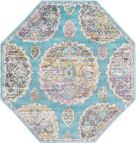 Blue 4' x 4' Paragon Octagon Area Rug 100% Polypropylene Colorful Vivid Boho Style Modern Carpet for Unique Interiors for Sale at Rug Engine
