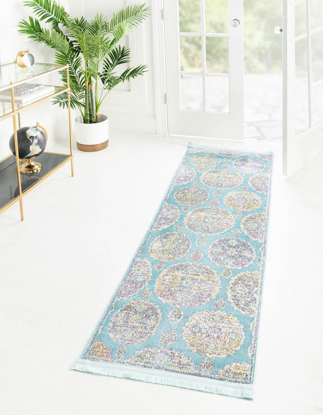 Blue 2' 2 x 6' Paragon Runner Area Rug 100% Polypropylene Colorful Vivid Boho Style Modern Carpet for Unique Interiors for Sale at Rug Engine