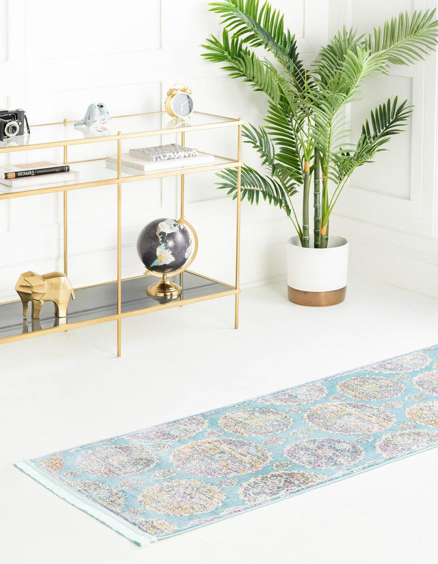 Blue 2' 7 x 10' Paragon Runner Area Rug 100% Polypropylene Colorful Vivid Boho Style Modern Carpet for Unique Interiors for Sale at Rug Engine