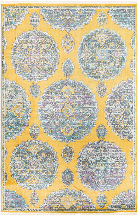 Yellow 6' x 9' Paragon Rectangle Area Rug 100% Polypropylene Colorful Vivid Boho Style Modern Carpet for Unique Interiors for Sale at Rug Engine