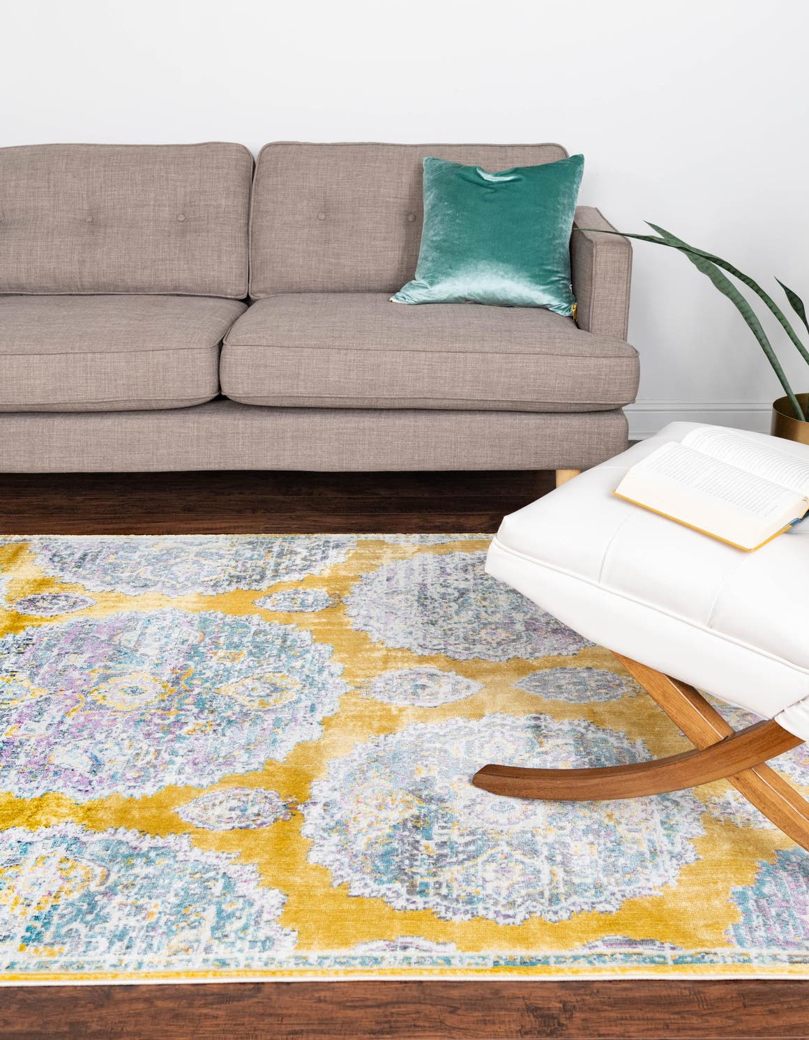 Yellow 9' x 12' Paragon Rectangle Area Rug 100% Polypropylene Colorful Vivid Boho Style Modern Carpet for Unique Interiors for Sale at Rug Engine