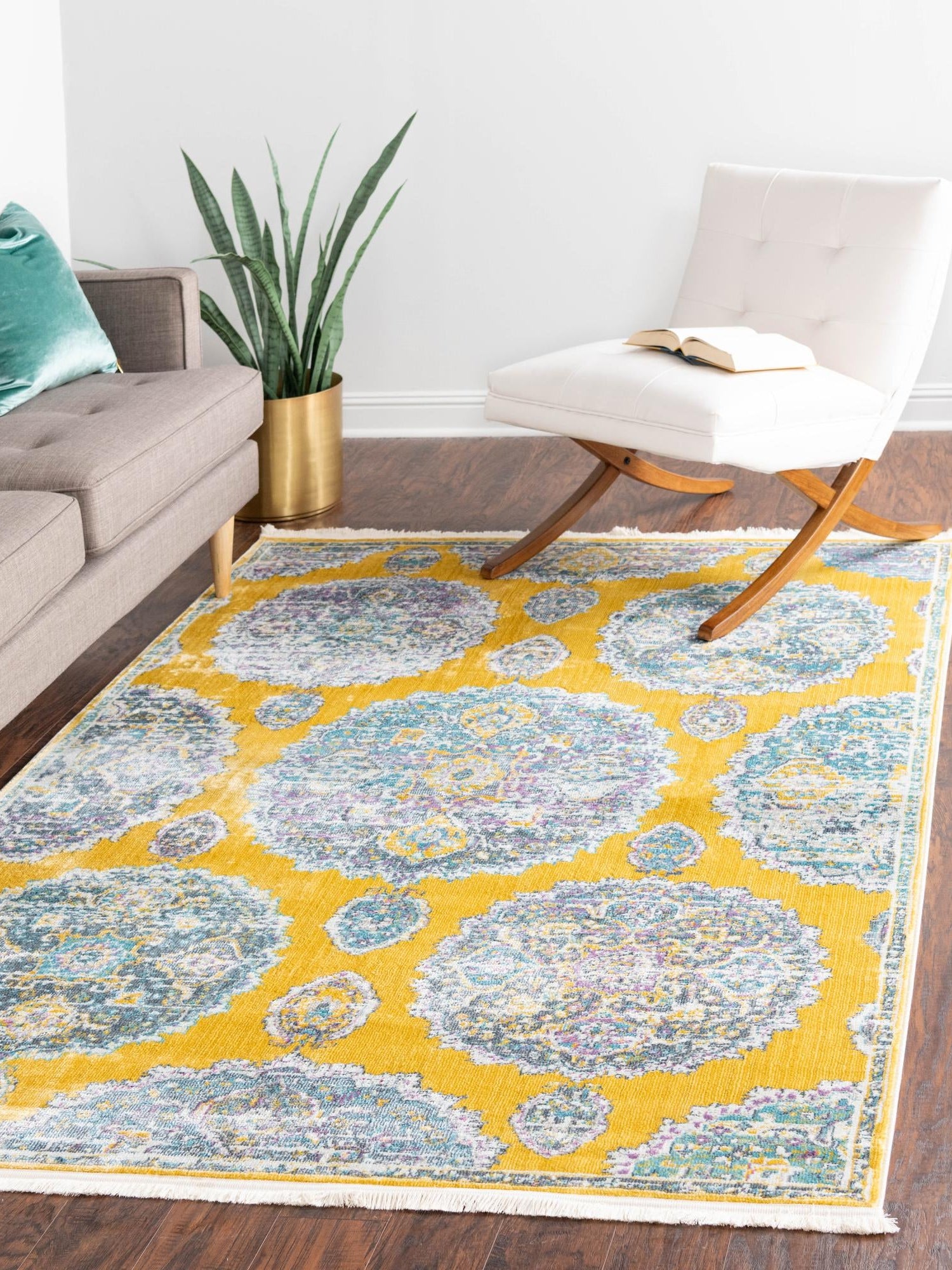 Yellow 9' x 12' Paragon Rectangle Area Rug 100% Polypropylene Colorful Vivid Boho Style Modern Carpet for Unique Interiors for Sale at Rug Engine