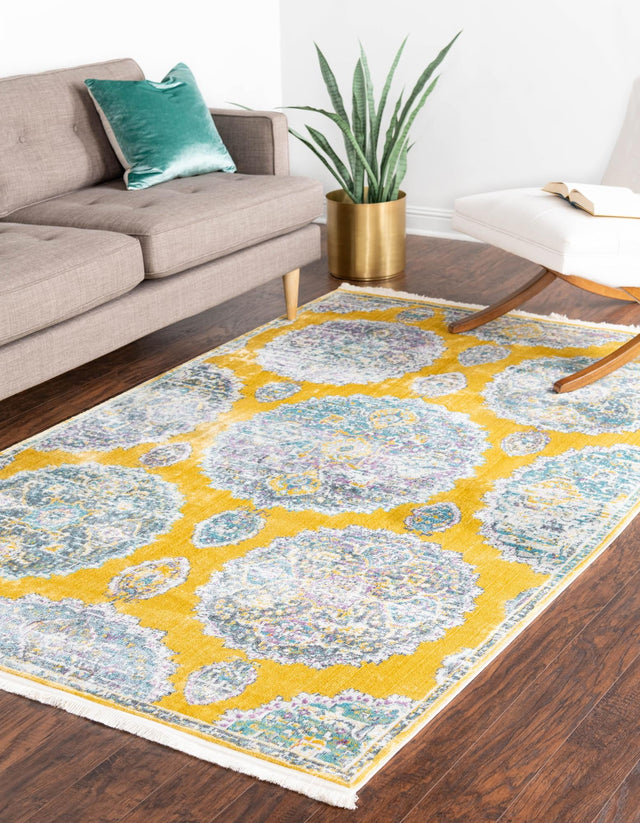 Yellow 9' x 12' Paragon Rectangle Area Rug 100% Polypropylene Colorful Vivid Boho Style Modern Carpet for Unique Interiors for Sale at Rug Engine