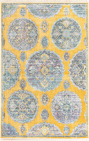 Yellow 5' 5 x 8' Paragon Rectangle Area Rug 100% Polypropylene Colorful Vivid Boho Style Modern Carpet for Unique Interiors for Sale at Rug Engine