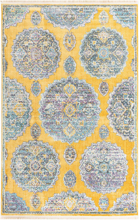 Yellow 5' 5 x 8' Paragon Rectangle Area Rug 100% Polypropylene Colorful Vivid Boho Style Modern Carpet for Unique Interiors for Sale at Rug Engine