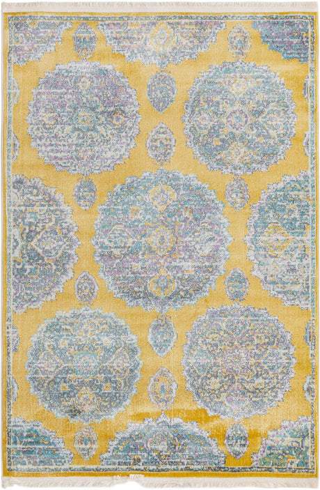 Yellow 4' 3 x 6' Paragon Rectangle Area Rug 100% Polypropylene Colorful Vivid Boho Style Modern Carpet for Unique Interiors for Sale at Rug Engine