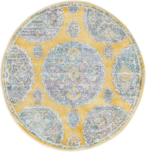 Yellow 3' 3 x 3' 3 Paragon Round Area Rug 100% Polypropylene Colorful Vivid Boho Style Modern Carpet for Unique Interiors for Sale at Rug Engine