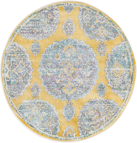 Yellow 3' 3 x 3' 3 Paragon Round Area Rug 100% Polypropylene Colorful Vivid Boho Style Modern Carpet for Unique Interiors for Sale at Rug Engine