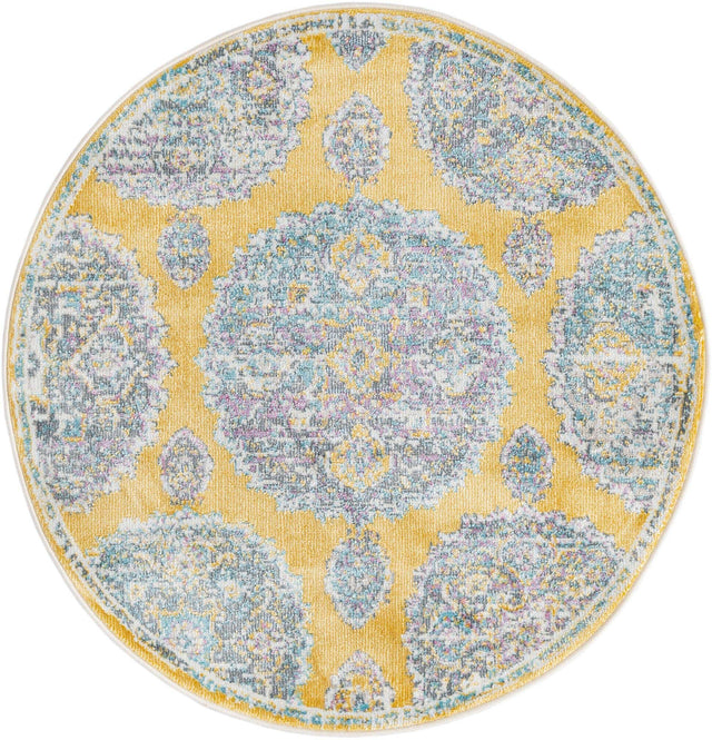 Yellow 3' 3 x 3' 3 Paragon Round Area Rug 100% Polypropylene Colorful Vivid Boho Style Modern Carpet for Unique Interiors for Sale at Rug Engine