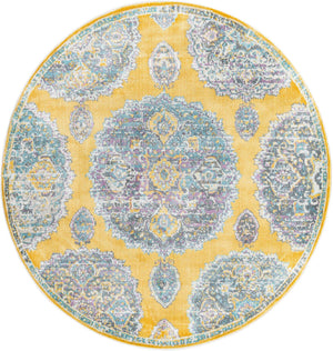 Yellow 5' 5 x 5' 5 Paragon Round Area Rug 100% Polypropylene Colorful Vivid Boho Style Modern Carpet for Unique Interiors for Sale at Rug Engine