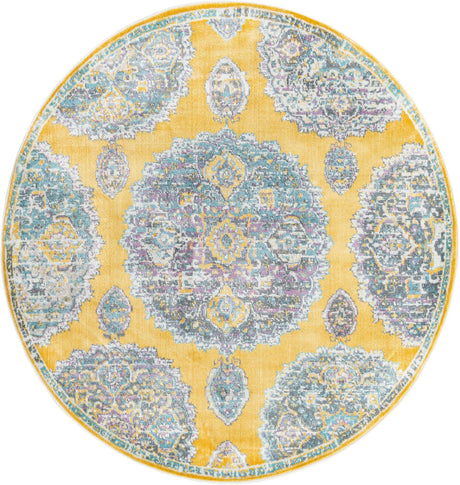 Yellow 5' 5 x 5' 5 Paragon Round Area Rug 100% Polypropylene Colorful Vivid Boho Style Modern Carpet for Unique Interiors for Sale at Rug Engine