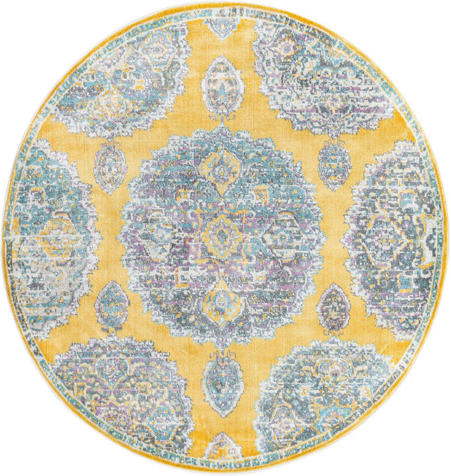 Yellow 5' 5 x 5' 5 Paragon Round Area Rug 100% Polypropylene Colorful Vivid Boho Style Modern Carpet for Unique Interiors for Sale at Rug Engine