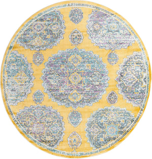 Yellow 8' 2 x 8' 2 Paragon Round Area Rug 100% Polypropylene Colorful Vivid Boho Style Modern Carpet for Unique Interiors for Sale at Rug Engine