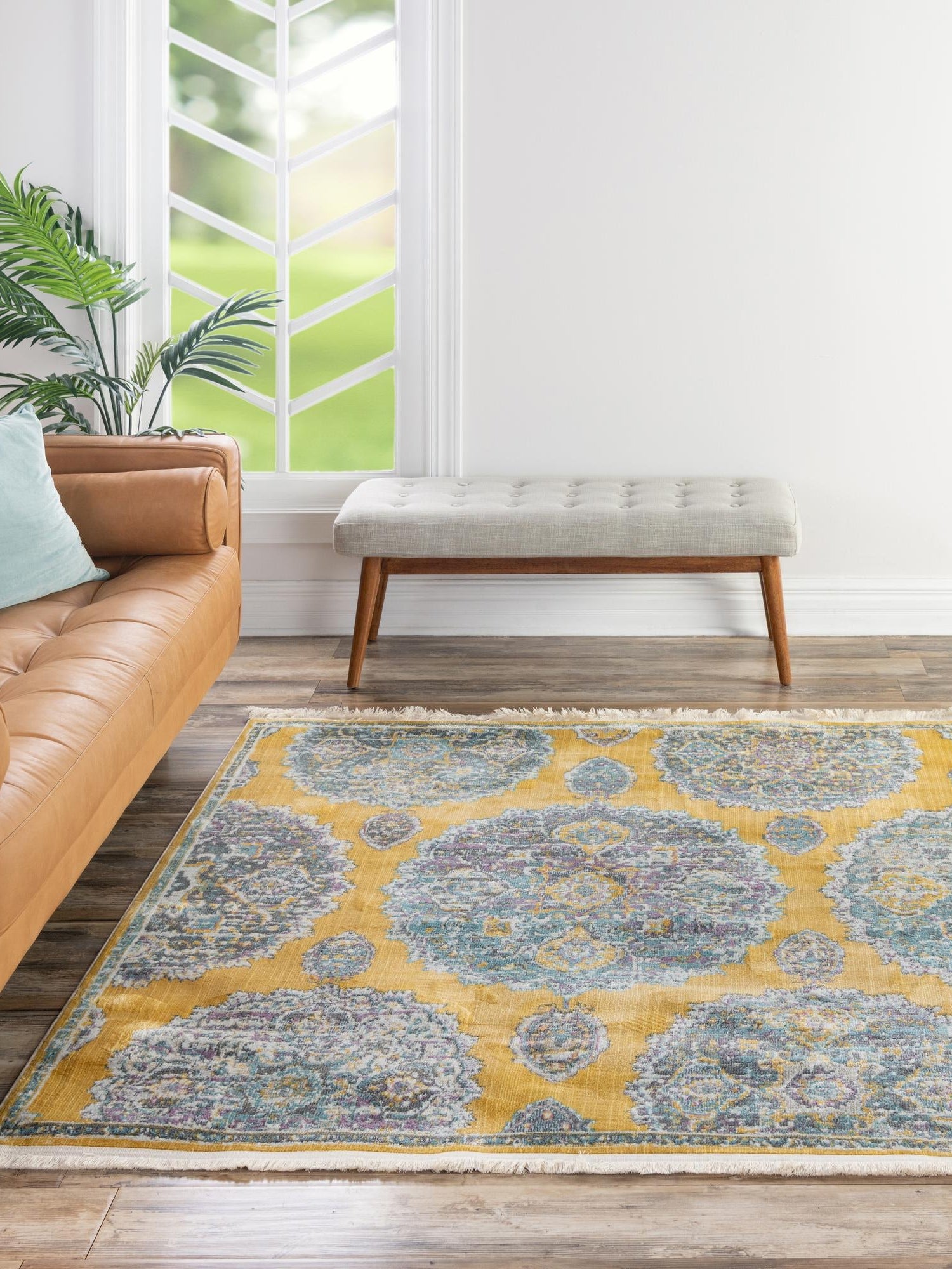 Yellow 5' 5 x 5' 5 Paragon Square Area Rug 100% Polypropylene Colorful Vivid Boho Style Modern Carpet for Unique Interiors for Sale at Rug Engine