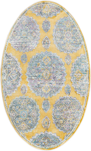 Yellow 3' 3 x 5' 3 Paragon Oval Area Rug 100% Polypropylene Colorful Vivid Boho Style Modern Carpet for Unique Interiors for Sale at Rug Engine