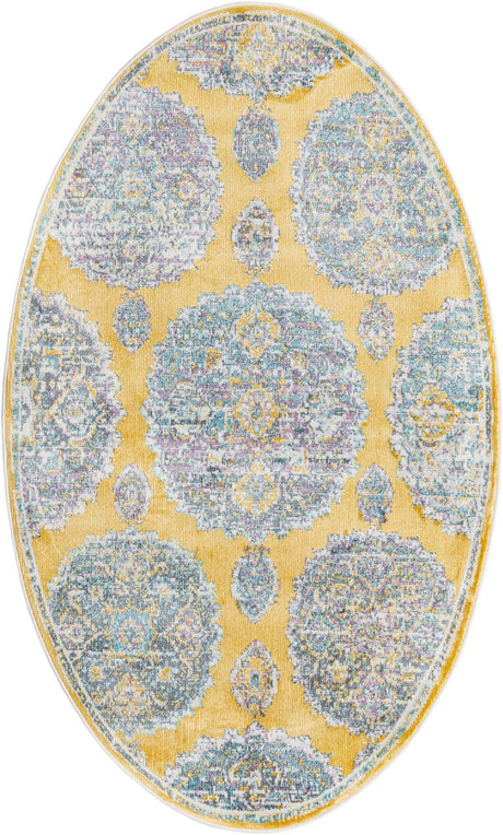 Yellow 3' 3 x 5' 3 Paragon Oval Area Rug 100% Polypropylene Colorful Vivid Boho Style Modern Carpet for Unique Interiors for Sale at Rug Engine