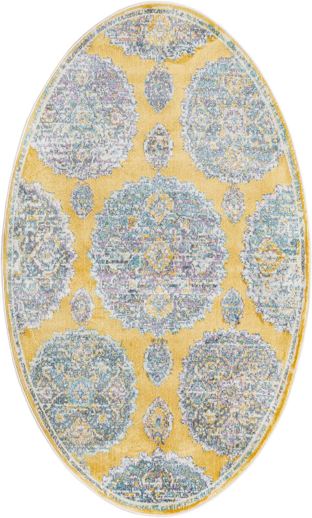 Yellow 3' 3 x 5' 3 Paragon Oval Area Rug 100% Polypropylene Colorful Vivid Boho Style Modern Carpet for Unique Interiors for Sale at Rug Engine