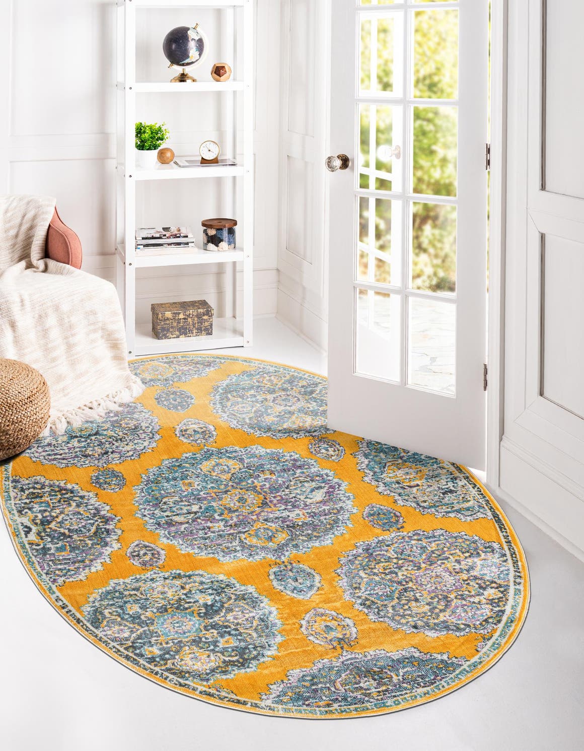 Yellow 5' 5 x 8' Paragon Oval Area Rug 100% Polypropylene Colorful Vivid Boho Style Modern Carpet for Unique Interiors for Sale at Rug Engine