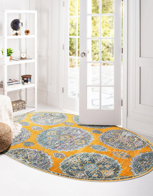 Yellow 8' 2 x 10' Paragon Oval Area Rug 100% Polypropylene Colorful Vivid Boho Style Modern Carpet for Unique Interiors for Sale at Rug Engine